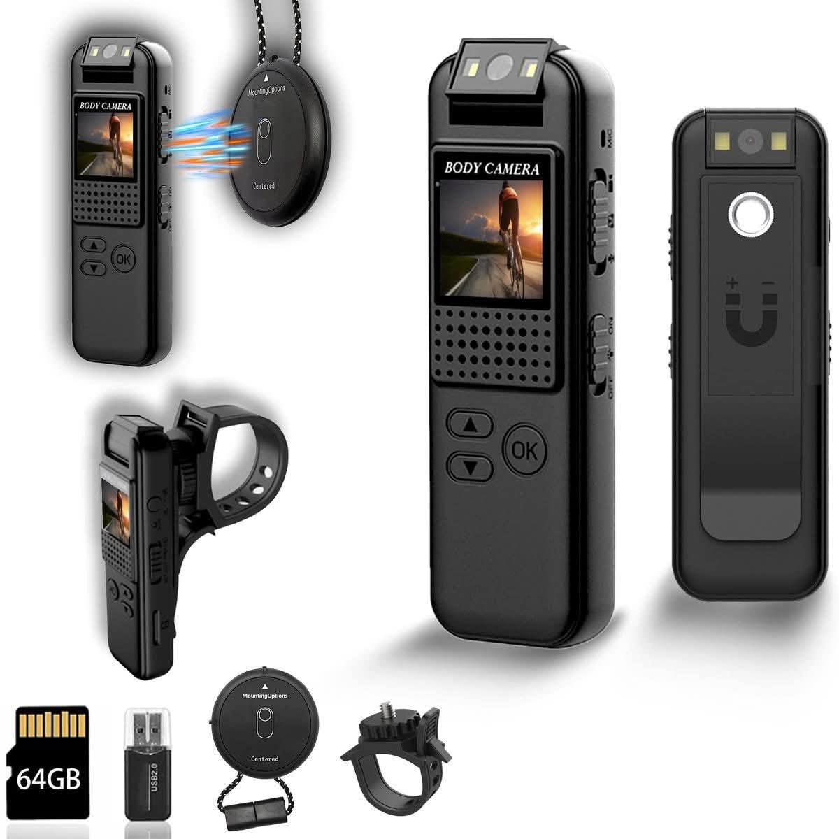 CS08 Caméra de sport avec clip arrière 1080p Écran LCD numérique pour extérieur Caméscope Vélo DVR Enregistreur Caméra corporelle Objectif rotatif à 180 degrés