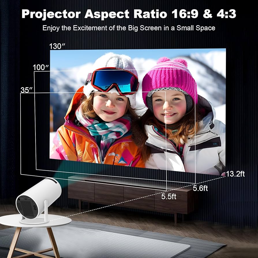 Mini projecteur portable HY300 PRO, compatible 4K 1080P avec Wi-Fi double bande 6, 5G, sans fil 5.2, Bluetooth, Android 11, rotation à 180°, correction automatique du trapèze, écran de 35 à 130 pouces.