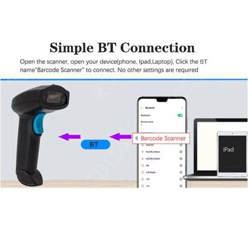 Scanner De Codes-barres 1D Lecteur De Codes-barres Sans Fil Portable Déclenchement Manuel/Numérisation Continue Automatique Prise En Charge Du Code Papier Compatible Avec Windows Android Mac