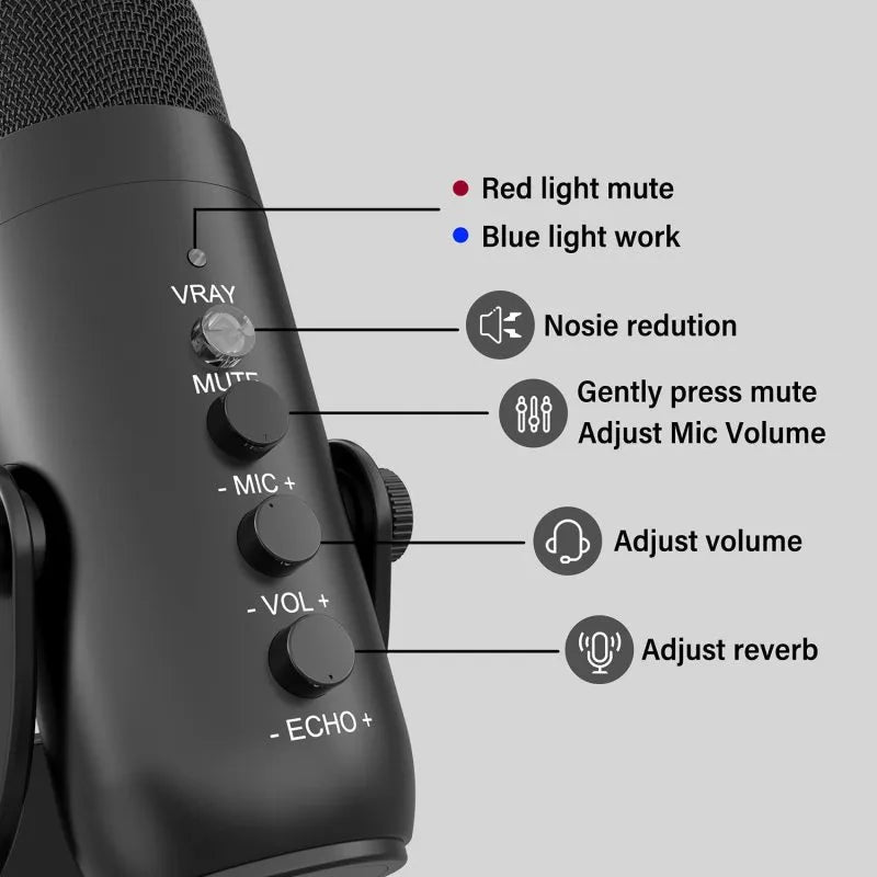 Microphone USB professionnel Jmary MC-PW8 pour podcasting, jeux, streaming et enregistrements avec réduction du bruit