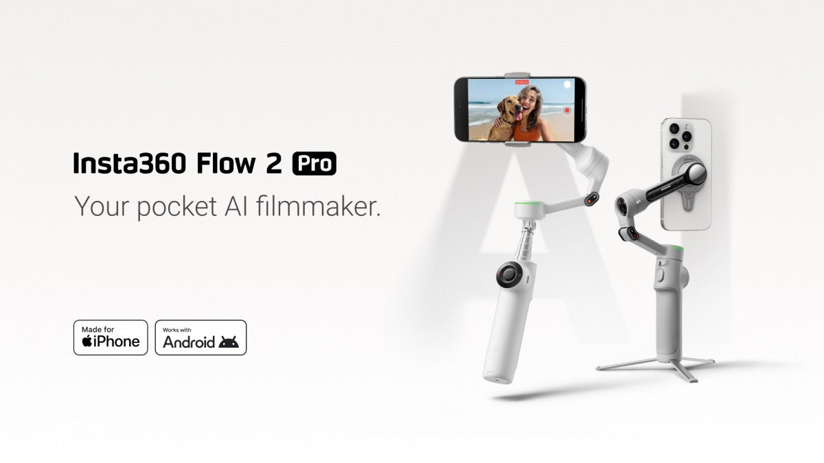 Insta360 Flow 2 Pro Blanc - Cardan IA pliable, suivi dans plus de 200 applications avec Apple DockKit, suivi panoramique multi-personnes et 360°, trépied/perche à selfie intégré, stabilisateur portable pour iPhone/Android