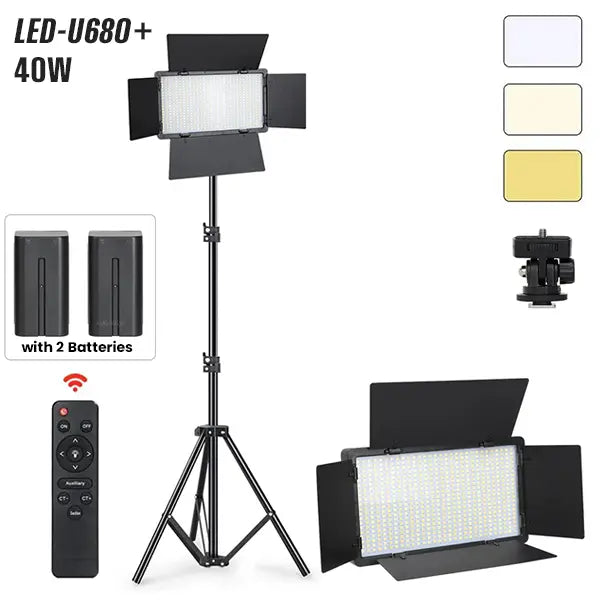 Led 600 Lampe de studio photographie LED 50 W - 2 batteries + Trépied - Large