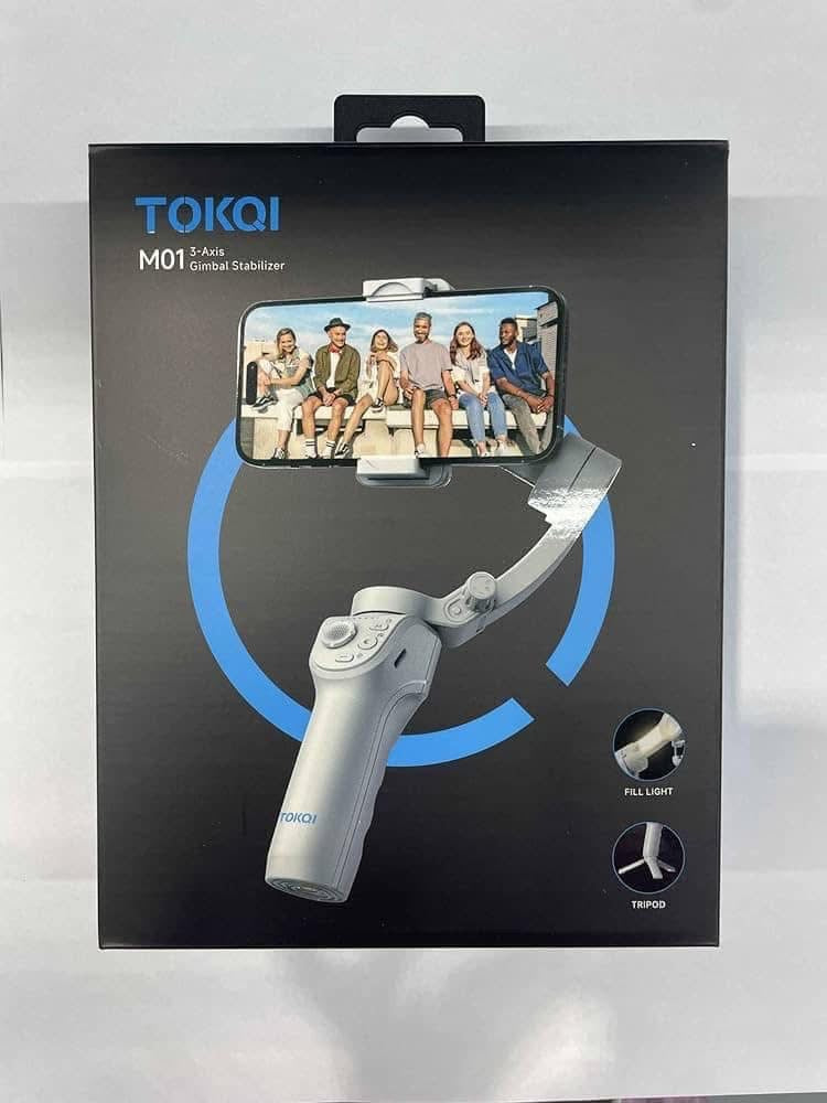 TOKQI M01 Stabilisateur de Téléphone à Main 3 Axes Antivibrations, Support Pliable avec Trépied et Lumière de Remplissage pour Selfie, Idéal pour Vlogging et Enregistrement de Vidéos TikTok sur iPhone et Android