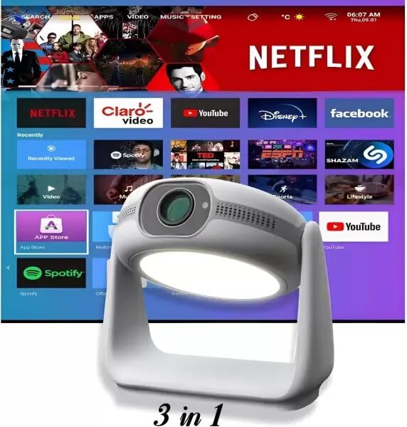 Projecteur intelligent rechargeable Dkian K1 Android 11.0 4K DLP 720P Portable à piles avec mise au point automatique et Keystone automatique WiFi HDMI Screencast OTT Lampe de nuit et bien d'autres fonctionnalités