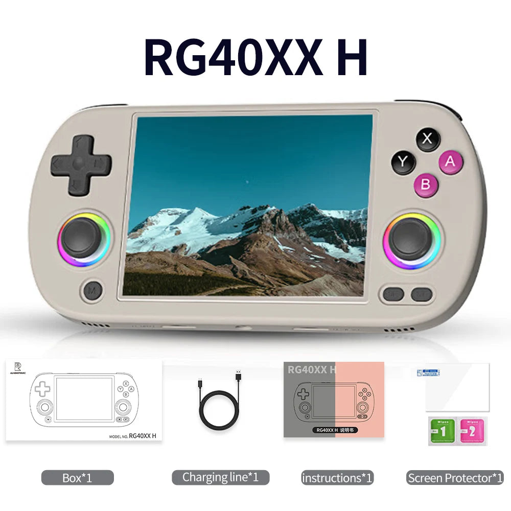 Console de jeu portable rétro RG40XX H Console de jeu rétro RG40XXH 64 jeux préchargés sur carte TF Plus de 5 000 jeux portables Système Linux 64 bits Écran IPS 4,0 pouces Wi-Fi Bluetooth Sortie HD et TV Gris