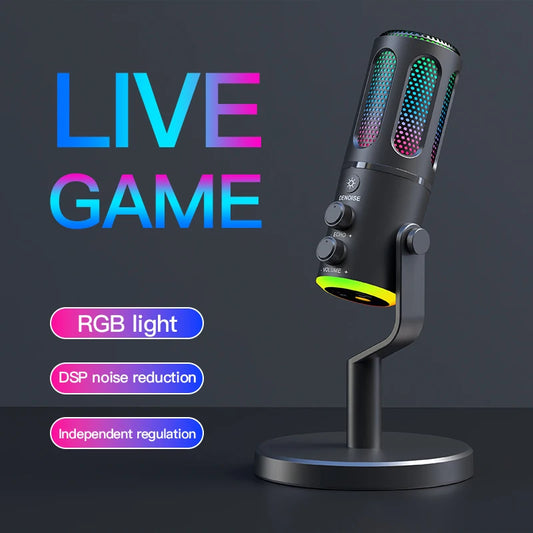 Microphone de Professionnel avec Support RVB USB Filaire à Condensateur pour PC Portable Streaming Podcast Karaoké