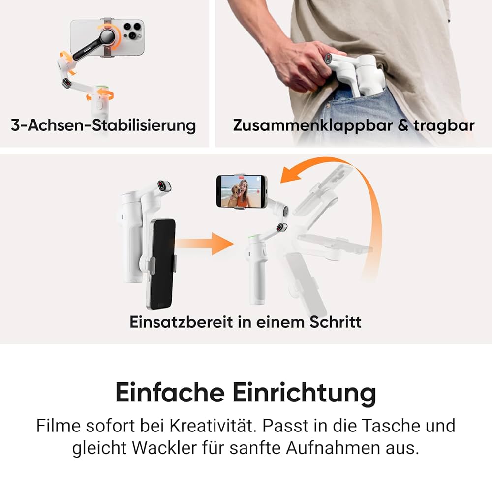 Insta360 Flow 2 Pro Blanc - Cardan IA pliable, suivi dans plus de 200 applications avec Apple DockKit, suivi panoramique multi-personnes et 360°, trépied/perche à selfie intégré, stabilisateur portable pour iPhone/Android