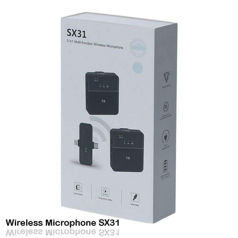 SX31 - Microphone Cravate sans fil 3 en 1 pour iPhone et Android