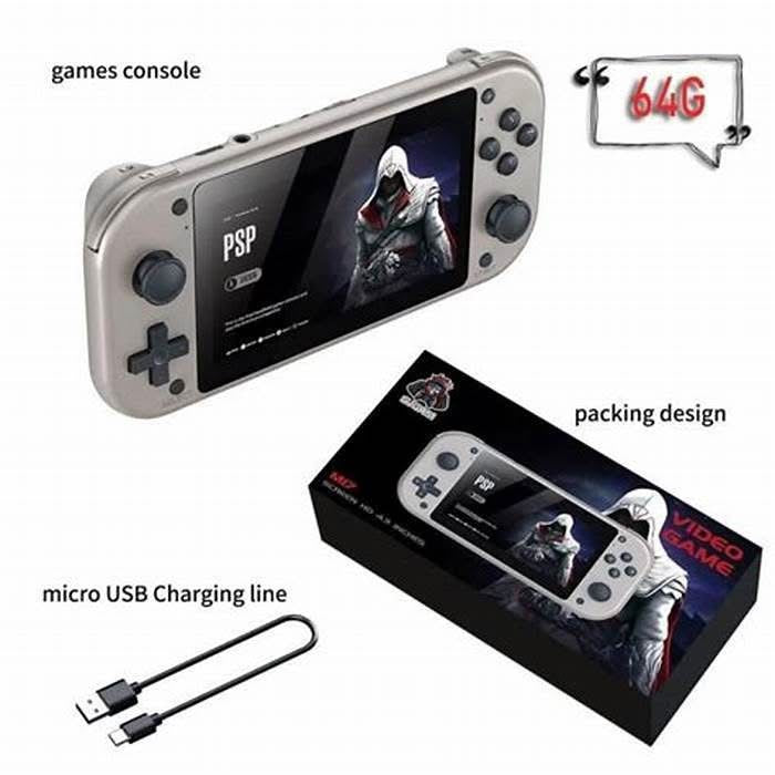 M17 Console de jeu portable rétro 4,3" 480 x 272 avec écran LCD 64 Go/128 Go Emuelec (20 000 + 30 000 jeux) (64 Go, 20 000 + jeux)