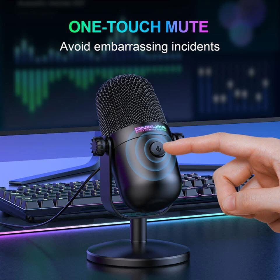 M830 onikuma Microphone de jeu avec réduction du bruit et bouton muet, micro à condensateur USB pour le streaming/enregistrement, design ultra-compact, compatible PC/Mac/PS4/PS5, podcast/YouTube/Twitch/Discord (Noir) hi