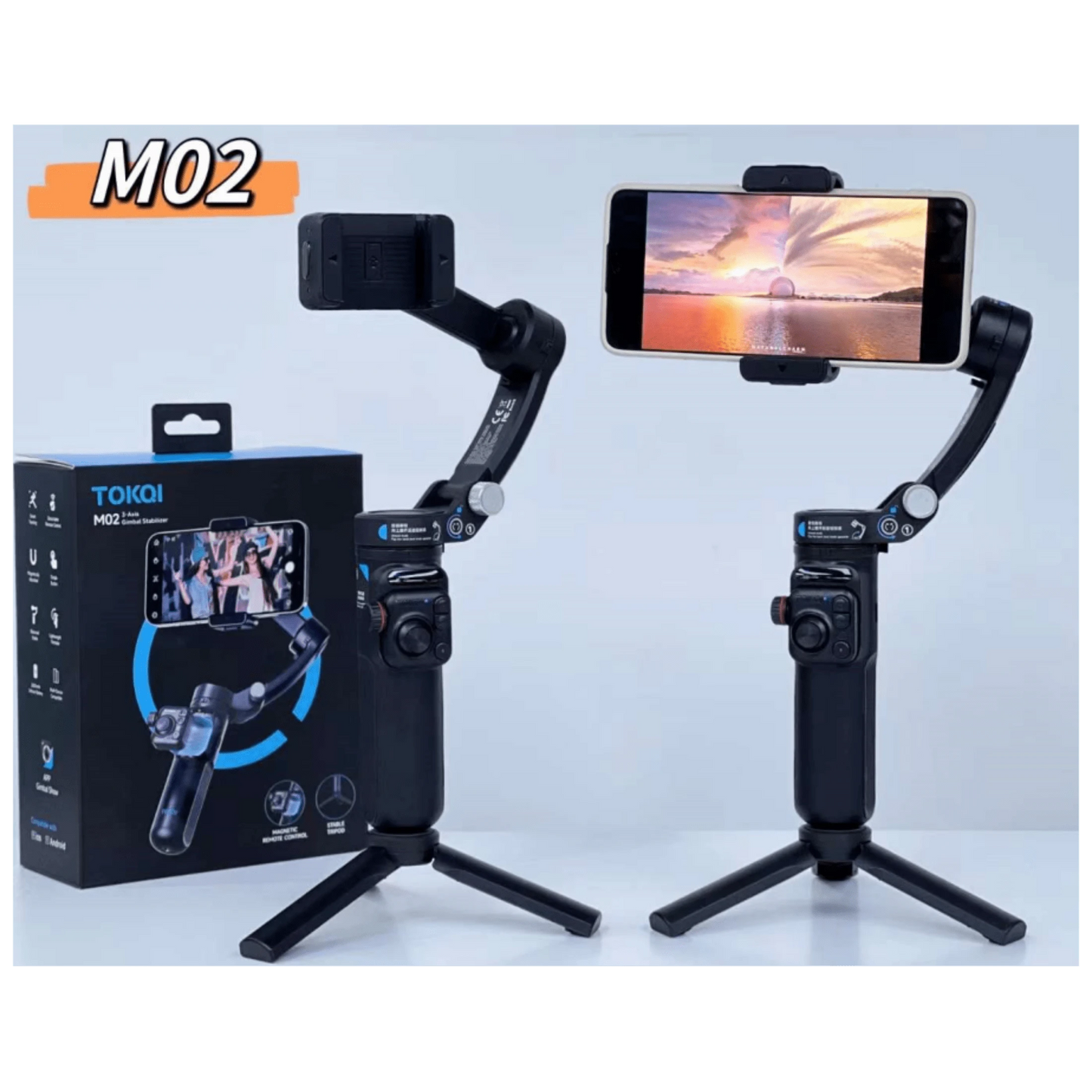 TOKQI M02-Stabilisateur de cardan portatif M02 à 3 axes pour téléphone portable,