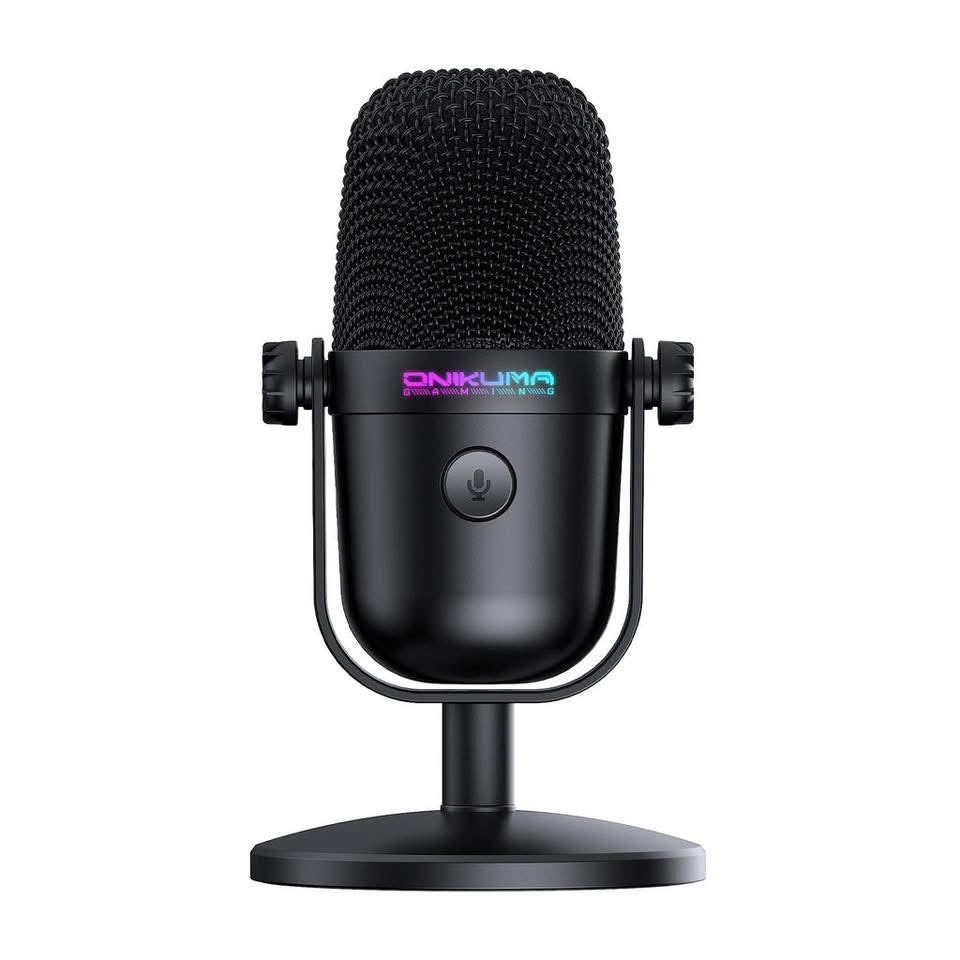 M830 onikuma Microphone de jeu avec réduction du bruit et bouton muet, micro à condensateur USB pour le streaming/enregistrement, design ultra-compact, compatible PC/Mac/PS4/PS5, podcast/YouTube/Twitch/Discord (Noir) hi