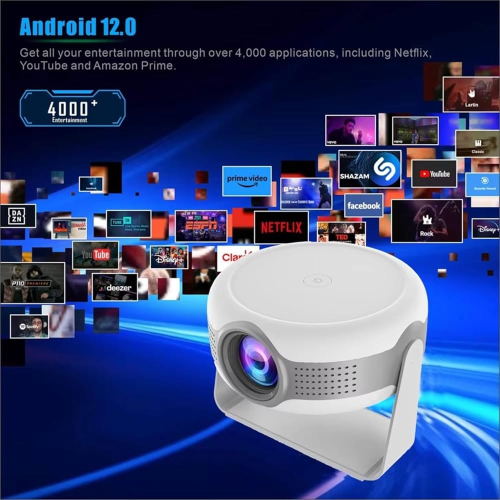 Projecteur Portable Intelligent T269 Pro, 4K HD, 1080P, Android 12.0, écran 130 Cm, Rotation à 180 Degrés, Wi-Fi, Bluetooth