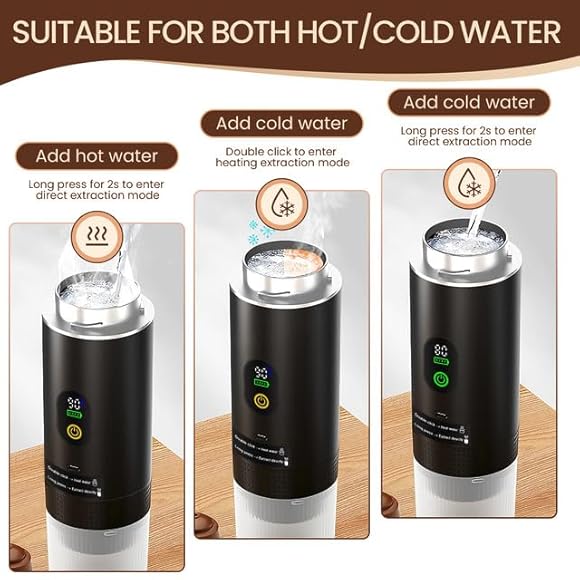 LAMA Machine à café portable - Machine à expresso électrique - Compatible avec capsules de café et poudre de café - Chauffage instantané - Mini machine à café pour le camping et les voyages - Noir