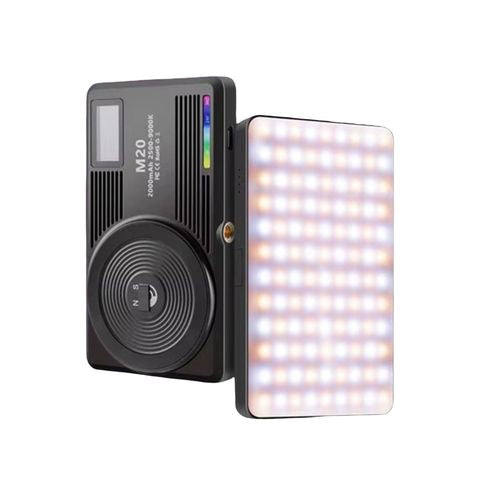 Lampe vidéo LED M20 RGB, éclairage portable à 360°, rechargeable 3 000 mAh, IRC 95+, 2 500-9 000 K, aimant permanent, clip pour téléphone