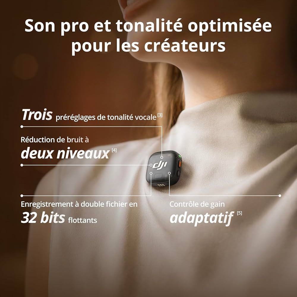 DJI Mic 3 (2 TX + 1 RX + Boîtier de Recharge), Microphone sans Fil pour iPhone/caméra/Android, ultraléger, contrôle de Gain adaptatif pour Un Volume équilibré, 28 h d’Utilisation, Vlog