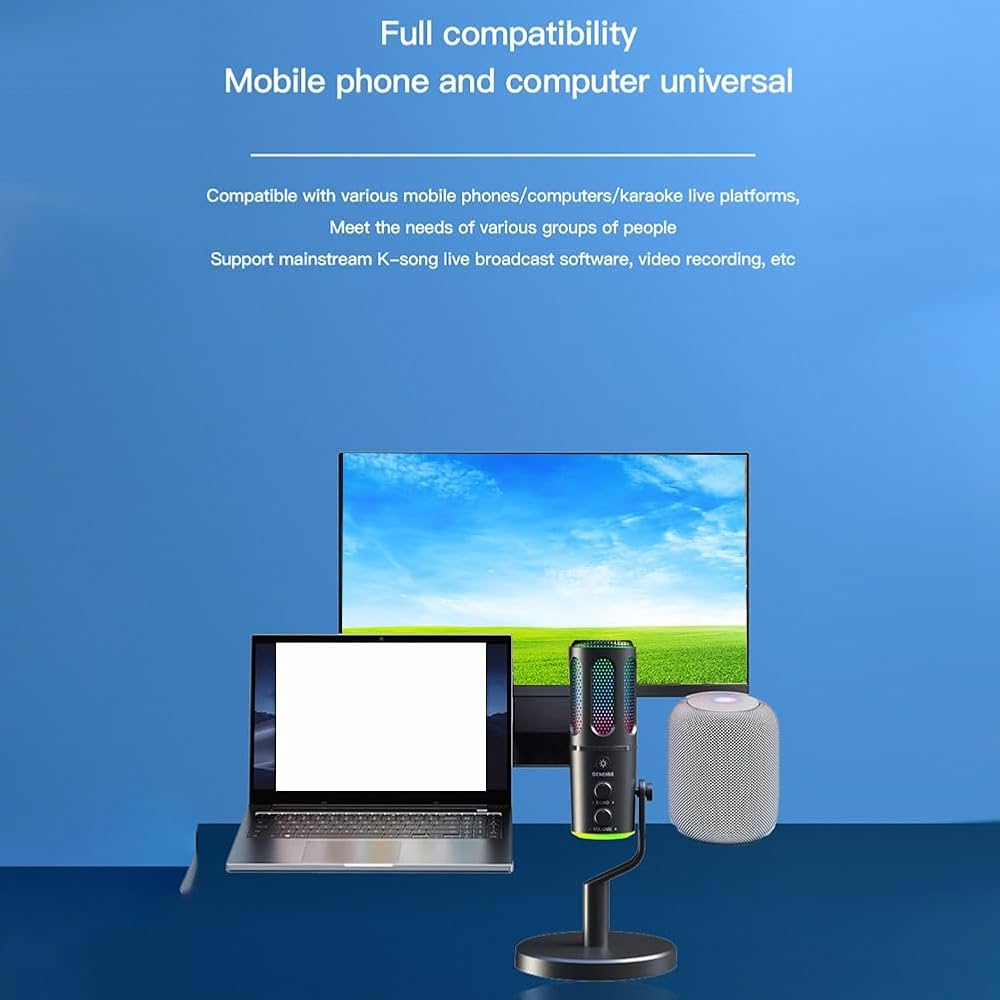 Microphone de Professionnel avec Support RVB USB Filaire à Condensateur pour PC Portable Streaming Podcast Karaoké