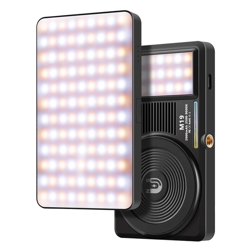 Lampe vidéo LED M20 RGB, éclairage portable à 360°, rechargeable 3 000 mAh, IRC 95+, 2 500-9 000 K, aimant permanent, clip pour téléphone