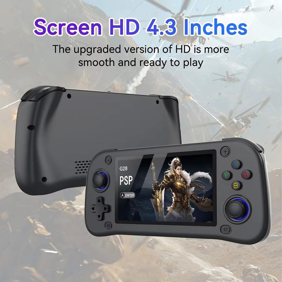 JOYARCH G28 Rétro Arcade Console de Jeu Portable, 64G 4,3-Pouces 480 * 272 Écran HD Joueur de Jeux Vidéo Rétro avec Système Open Source et Batterie 2100mAh