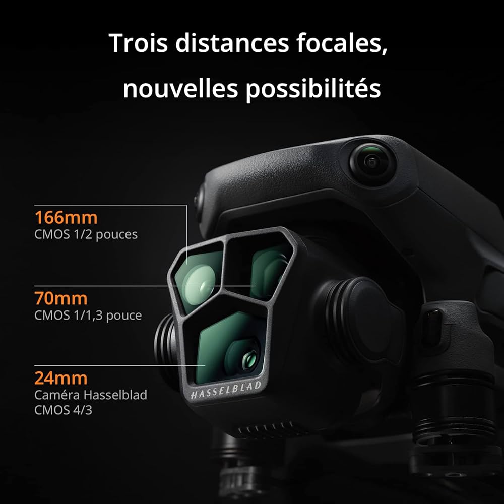 DJI Mavic 3 Pro avec DJI RC (radiocommande avec écran), Drone phare à trois caméra avec caméra Hasselblad CMOS 4/3, Temps de vol 43 min et Transmission vidéo HD 15 km