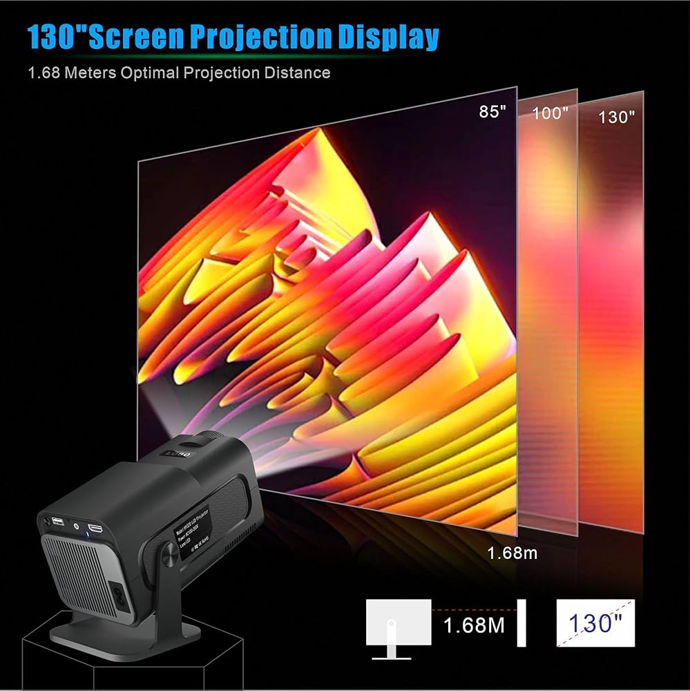 Mini Projecteur,HY320 Mini Videoprojecteur,4K Projecteur Portable avec Android 11 WiFi et Bluetooth 5.0, Trapèze Automatique, Retroprojecteur de Cinéma 180 °Peut Pivoter pour TV Stick