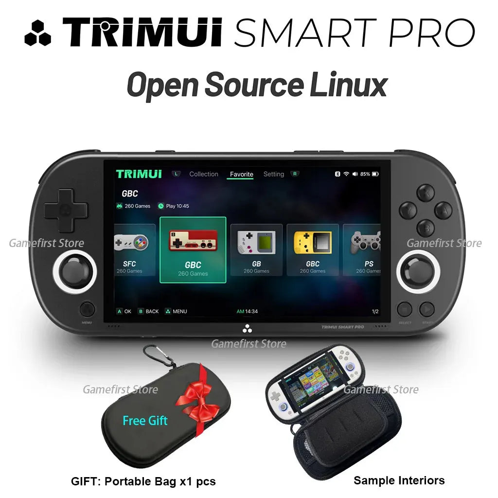 TRIMUI SMART PRO Console de Jeu Portable Avec Carte SD 64 Go, Plus de 12 000 Jeux, Processeur Linux A133P, Écran 12,7 cm, Console Vidéo Rétro, Cadeau Pour Garçons et Filles - Avec Étui