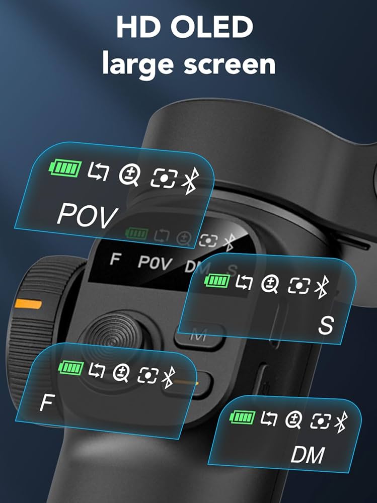 AOCHUAN Stabilisateur Smart X2 pour iPhone, Tige d'extension intégrée de 20 cm, cardan Portable pour Smartphone à 3 Axes, Perche à Selfie Pliable avec écran OLED, Enregistrement vidéo, Blanc