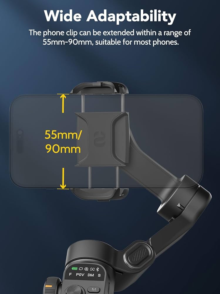 AOCHUAN Stabilisateur Smart X2 pour iPhone, Tige d'extension intégrée de 20 cm, cardan Portable pour Smartphone à 3 Axes, Perche à Selfie Pliable avec écran OLED, Enregistrement vidéo, Blanc
