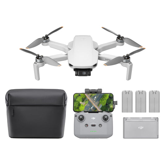 DJI Bundle Fly More Mini 4K, Drone Caméra 4K UHD, Moins de 249 g, Transmission Vidéo sur 10 km, Retour Auto, Trois Batteries, Temps de Vol max. de 93 min, C0, QuickShots