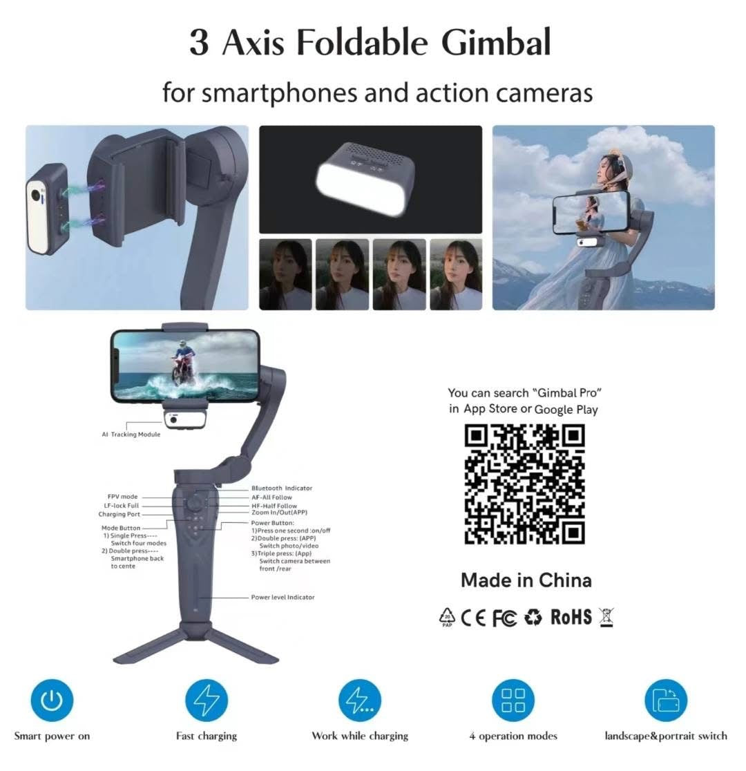 F12 - Stabilisateur à 3 axes avec trépied, vlogging, enregistrement vidéo, outils pour YouTube