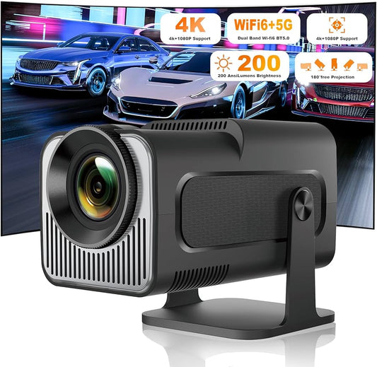 Mini projecteur Ear&Ear, projecteur portable HY320, compatible 4K 1080P avec Wi-Fi double bande 6, 5G, sans fil 5.0, Bluetooth, Android 11, rotation à 180°, correction automatique du trapèze, écran de 40 à 130 pouces.