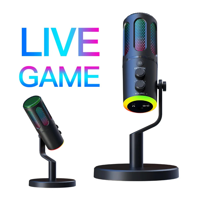 Microphone de Professionnel avec Support RVB USB Filaire à Condensateur pour PC Portable Streaming Podcast Karaoké