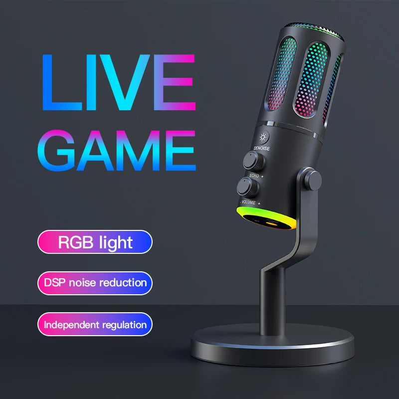 Microphone de Professionnel avec Support RVB USB Filaire à Condensateur pour PC Portable Streaming Podcast Karaoké