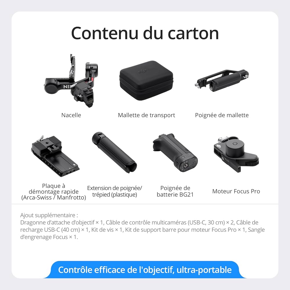 DJI RS 4, Stabilisateur de Nacelle à 3 Axes pour Caméras DSLR et sans Miroir Canon/Sony/Panasonic/Nikon/Fujifilm, Prise Verticale Native, Joystick à 2 Modes, Bras en Téflon + Moteur Focus Pro