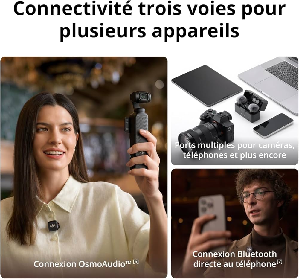 DJI Mic 3 (2 TX + 1 RX + Boîtier de Recharge), Microphone sans Fil pour iPhone/caméra/Android, ultraléger, contrôle de Gain adaptatif pour Un Volume équilibré, 28 h d’Utilisation, Vlog