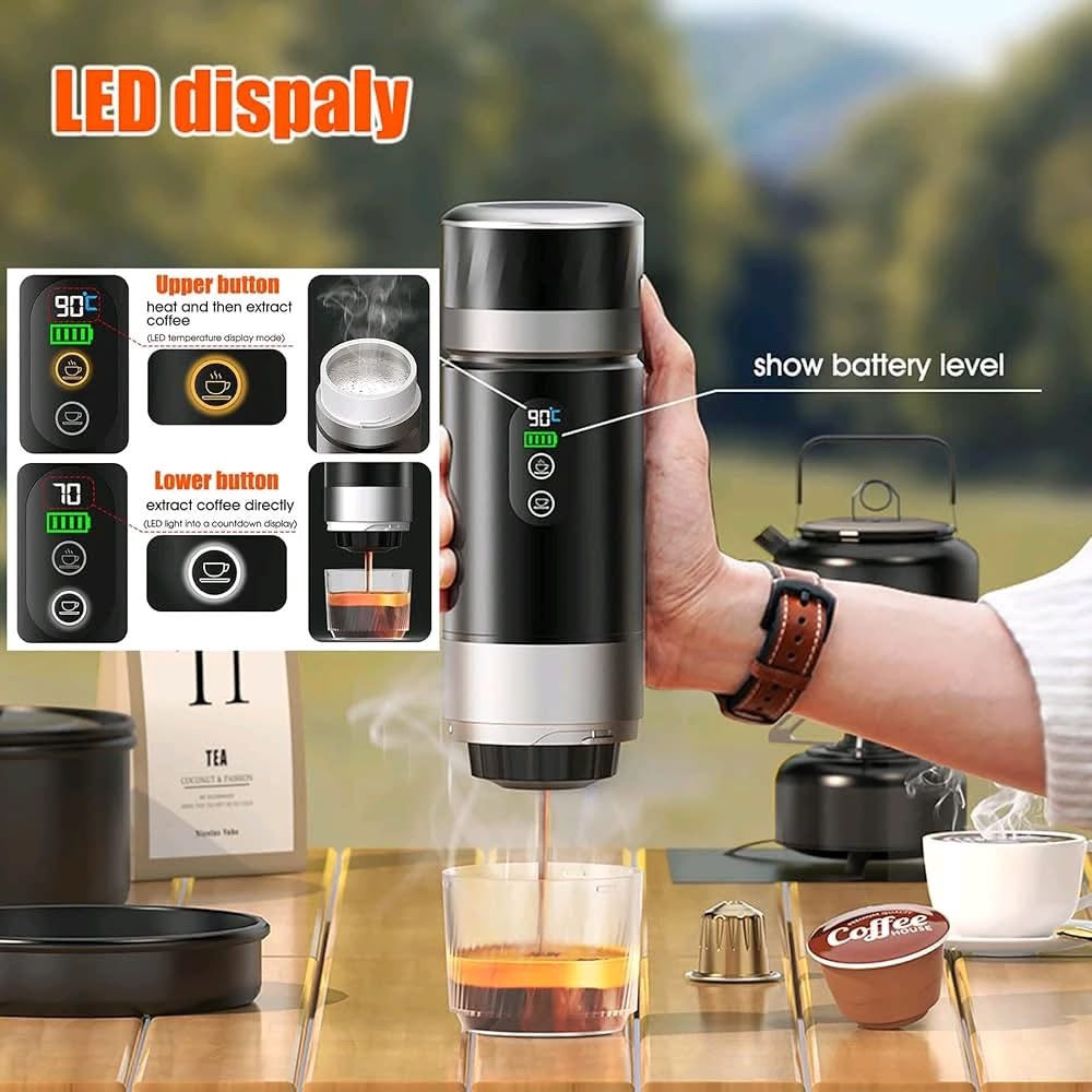 Cafetière portable VHV, cafetière de voyage 3 en 1 – Sans fil et auto-chauffante – avec batterie 7500 mAh, pression 20 bars – Convient à diverses occasions et cadeaux (Vert)