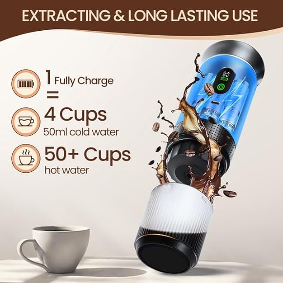 LAMA Machine à café portable - Machine à expresso électrique - Compatible avec capsules de café et poudre de café - Chauffage instantané - Mini machine à café pour le camping et les voyages - Noir