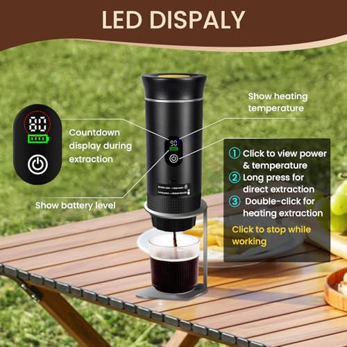 LAMA Machine à café portable - Machine à expresso électrique - Compatible avec capsules de café et poudre de café - Chauffage instantané - Mini machine à café pour le camping et les voyages - Noir