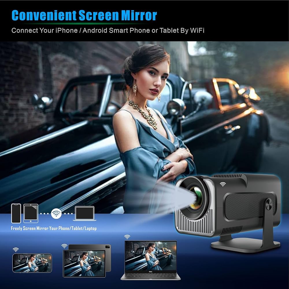 Mini Projecteur,HY320 Mini Videoprojecteur,4K Projecteur Portable avec Android 11 WiFi et Bluetooth 5.0, Trapèze Automatique, Retroprojecteur de Cinéma 180 °Peut Pivoter pour TV Stick