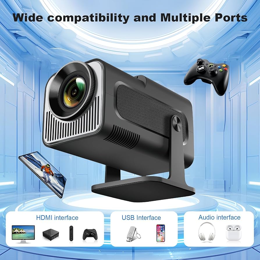 Mini projecteur Ear&Ear, projecteur portable HY320, compatible 4K 1080P avec Wi-Fi double bande 6, 5G, sans fil 5.0, Bluetooth, Android 11, rotation à 180°, correction automatique du trapèze, écran de 40 à 130 pouces.