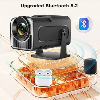 Mini projecteur Ear&Ear, projecteur portable HY320, compatible 4K 1080P avec Wi-Fi double bande 6, 5G, sans fil 5.0, Bluetooth, Android 11, rotation à 180°, correction automatique du trapèze, écran de 40 à 130 pouces.