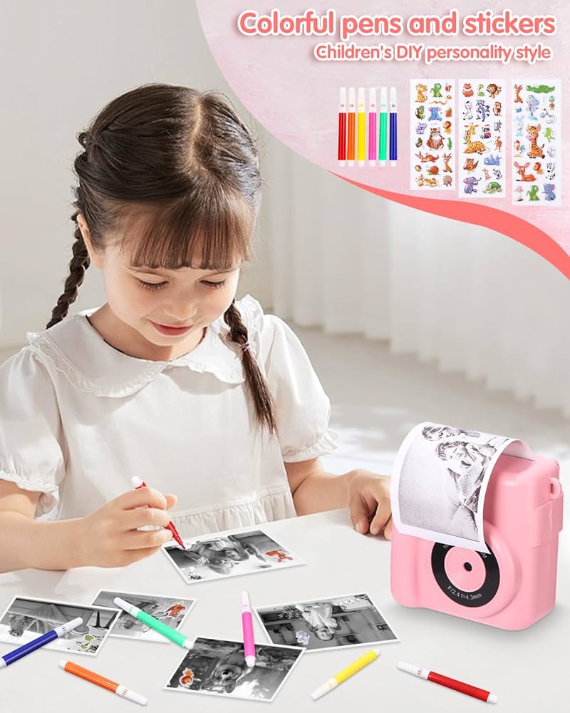 Appareil Photo Enfant Instantanée,1080P,2,4 pouces Appareil Photo pour Enfants, 32GB Carte Mémoire,5 x Papier d'impression, Distance Focale Numérique 16x,Cadeau pour les Garçons et les Filles 3-12 ans
