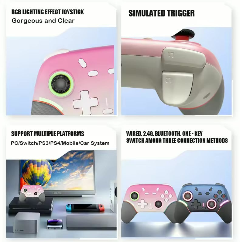 Contrôleur sans fil rvb pour Nintendo Switch 2/OLED/ Lite/PC/Android manette de jeu PC Joystick Controle avec fonction Turbo