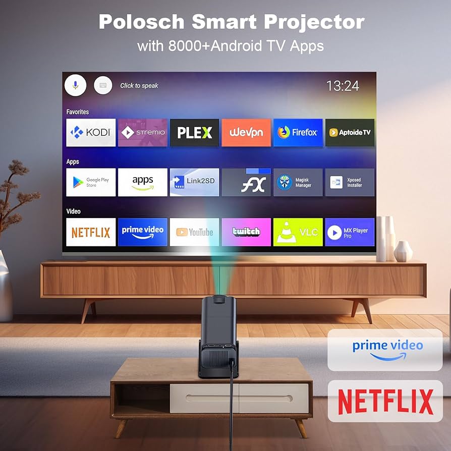 Mini projecteur Ear&Ear, projecteur portable HY320, compatible 4K 1080P avec Wi-Fi double bande 6, 5G, sans fil 5.0, Bluetooth, Android 11, rotation à 180°, correction automatique du trapèze, écran de 40 à 130 pouces.
