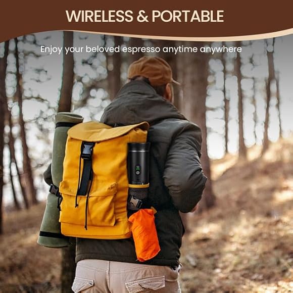 LAMA Machine à café portable - Machine à expresso électrique - Compatible avec capsules de café et poudre de café - Chauffage instantané - Mini machine à café pour le camping et les voyages - Noir