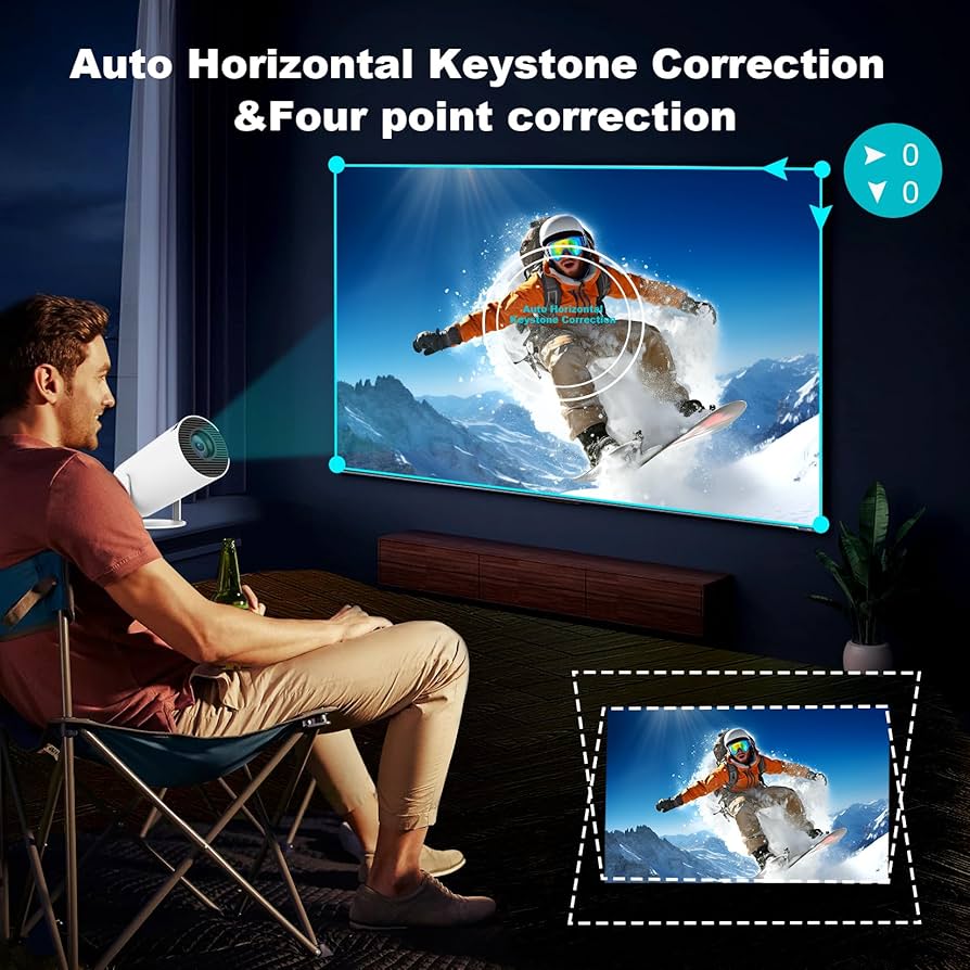 Mini projecteur portable HY300 PRO, compatible 4K 1080P avec Wi-Fi double bande 6, 5G, sans fil 5.2, Bluetooth, Android 11, rotation à 180°, correction automatique du trapèze, écran de 35 à 130 pouces.