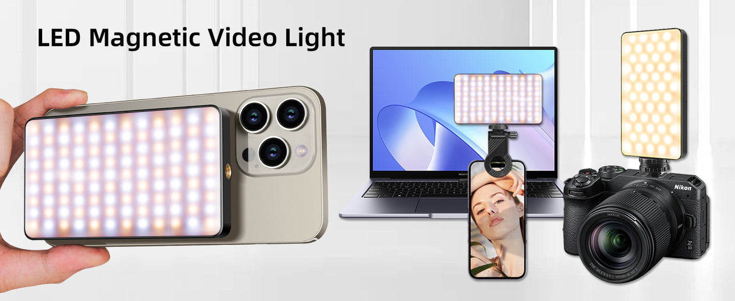 Lampe vidéo LED M20 RGB, éclairage portable à 360°, rechargeable 3 000 mAh, IRC 95+, 2 500-9 000 K, aimant permanent, clip pour téléphone