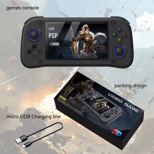 JOYARCH G28 Rétro Arcade Console de Jeu Portable, 64G 4,3-Pouces 480 * 272 Écran HD Joueur de Jeux Vidéo Rétro avec Système Open Source et Batterie 2100mAh