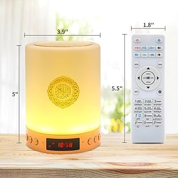 Telawah Lampe de Haut Parleur coran avec télécommande, Portable LED Bluetooth Tactile Cube Lecteur de Musique MP3 veilleuse coranique Azan Haut Parleur Chevet extérieur Bureau Lampe de Table