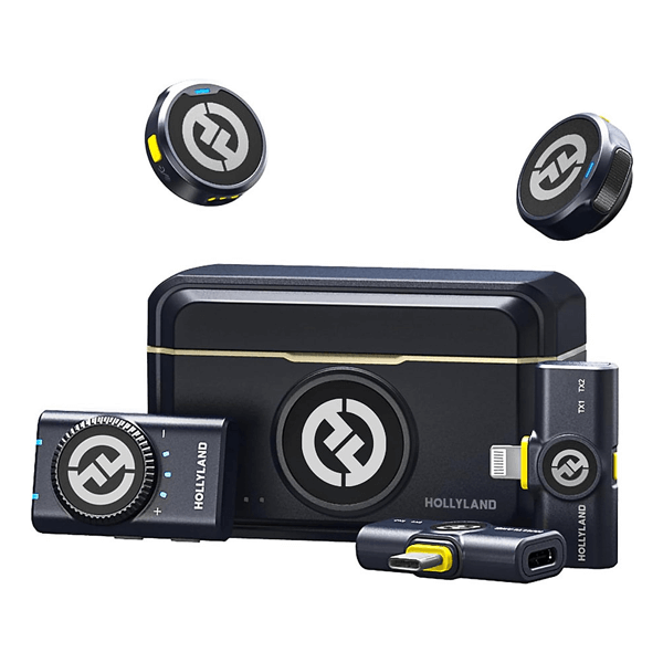 Micro cravate sans fil HOLLYLAND LARK M2 – Type-C & Lightning – 10h d’autonomie – Réduction de bruit – Portée de transmission de 300 mètres – 2 transmetteurs et 3